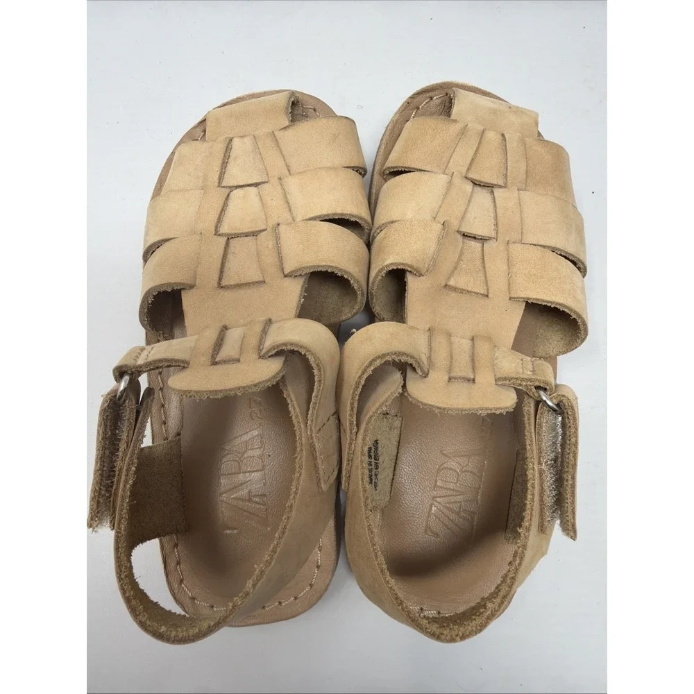 ZARA BABY BEIGE FISHERMAN 100% LEATHER SANDALS SHOES SIZE US Toddler 10 EUR 27
